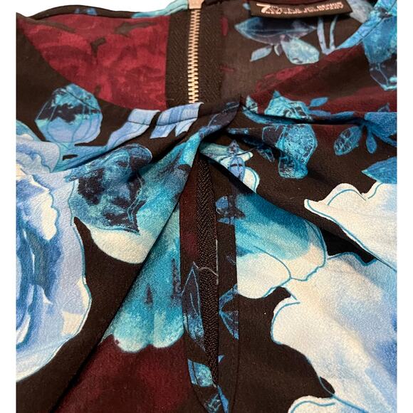7TH AVENUE DESIGN STUDIO TUNIC BLOUSE, WOMENS, L, BLUE CRANBERRY BLACK FLORAL - Picture 3 of 11